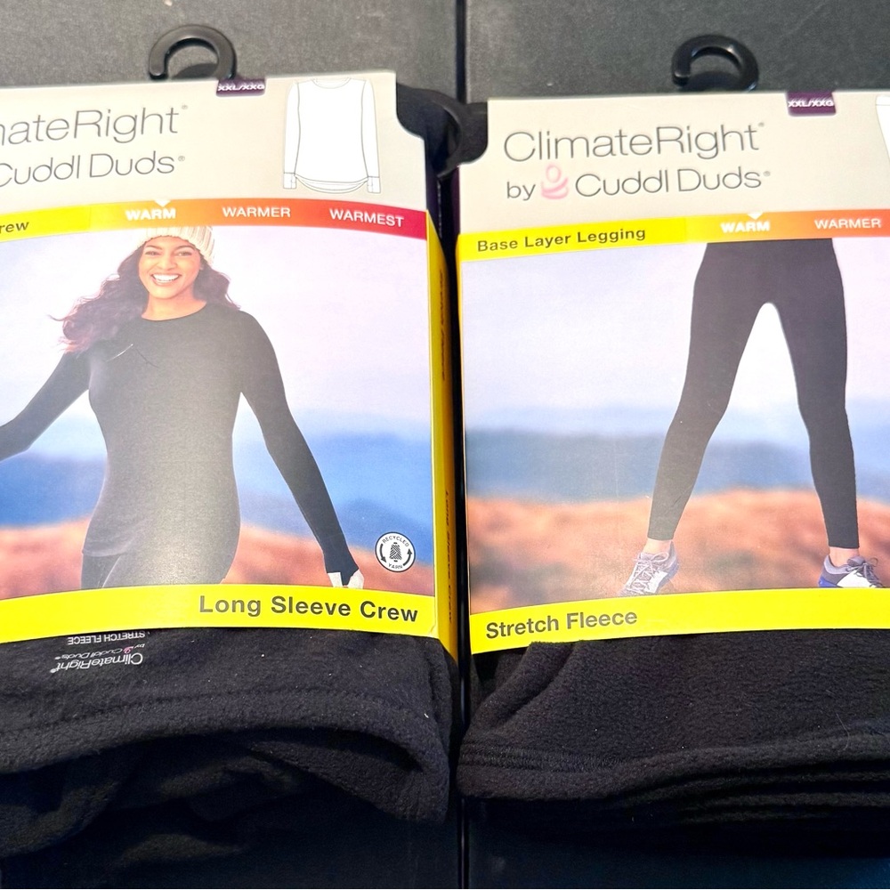 Cuddl Duds Black ClimateRight Fleece Crew Neck AND Leggings NEW XXL